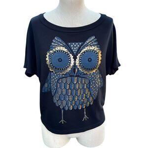 S.O.Y. Shine On You Black Owl Blouse Top Women’s size Medium